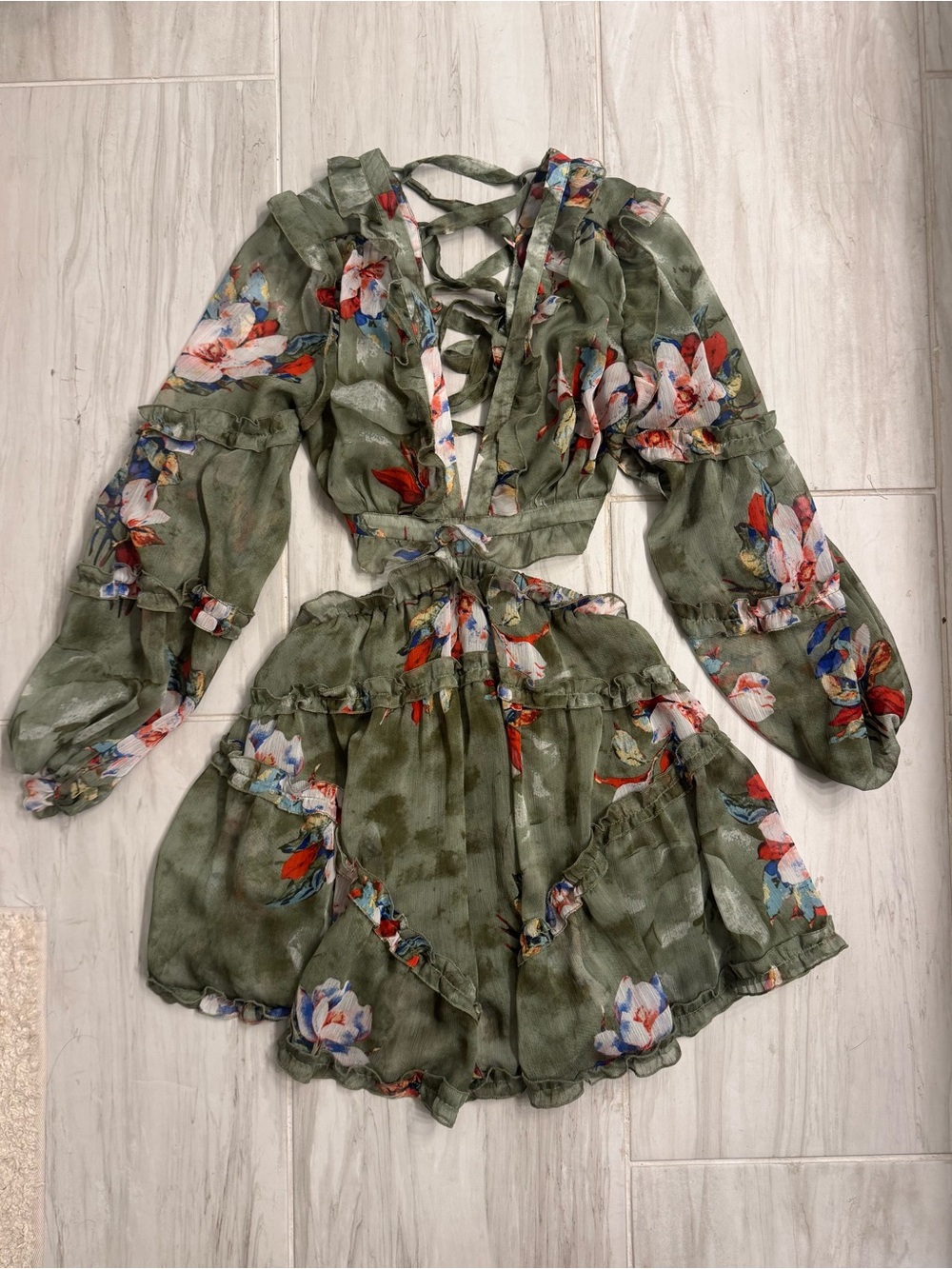 Vici Olive Floral Cutout Mini Dress - Picture 2 of 6